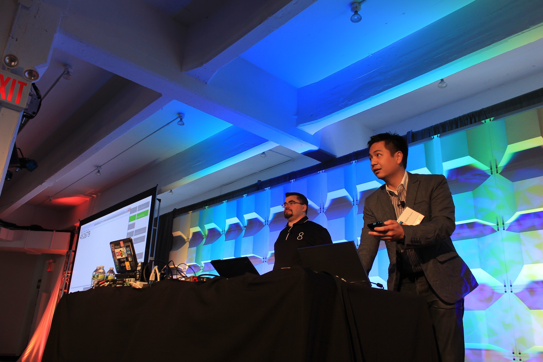 Dave Isbitski and Edwin Guarin together onstage at the close of the Windows 8 Developer Bootcamp