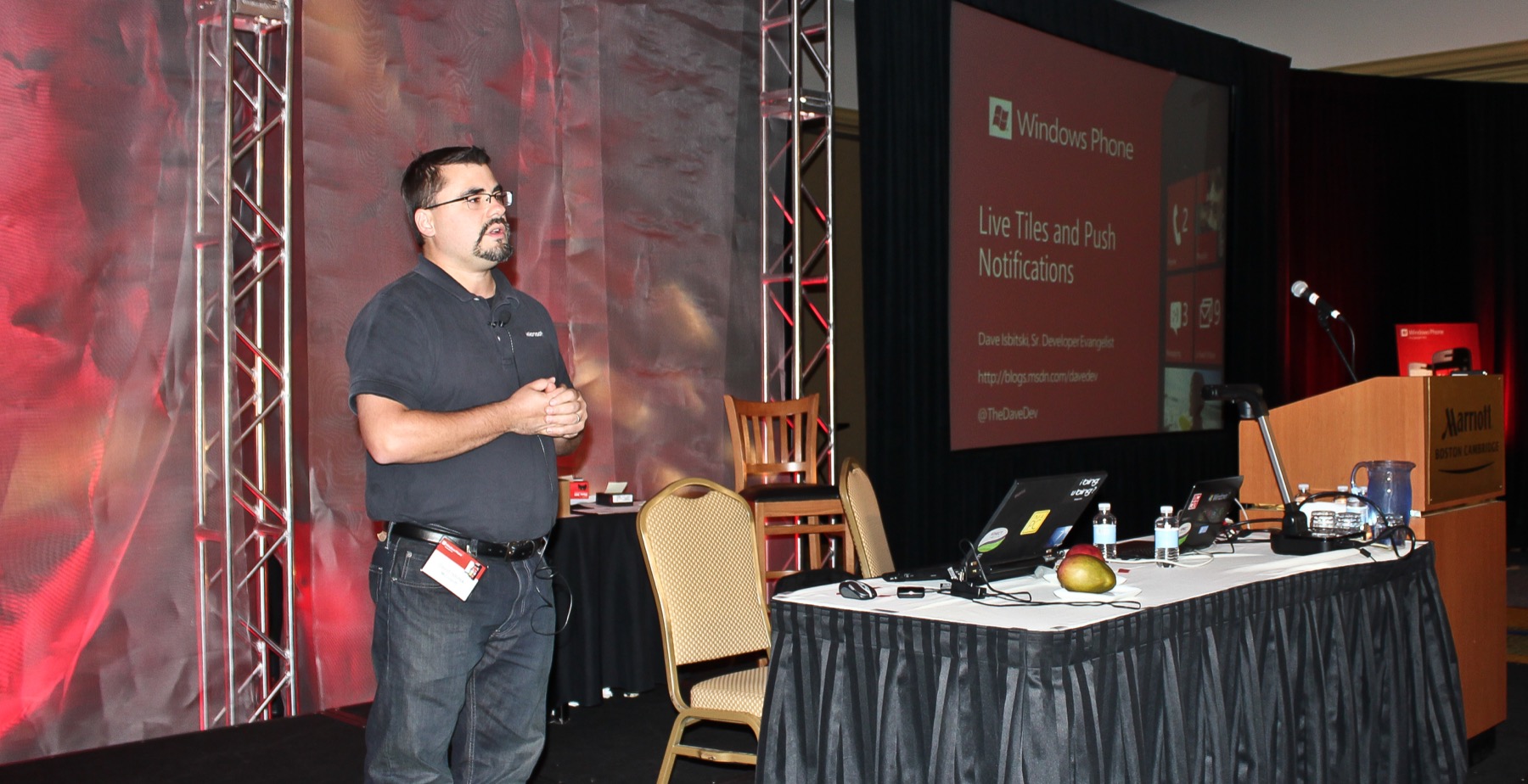 Dave Isbitski presenting a Windows Phone session titled Live Tiles and Push Notifications at the Boston Cambridge Marriott